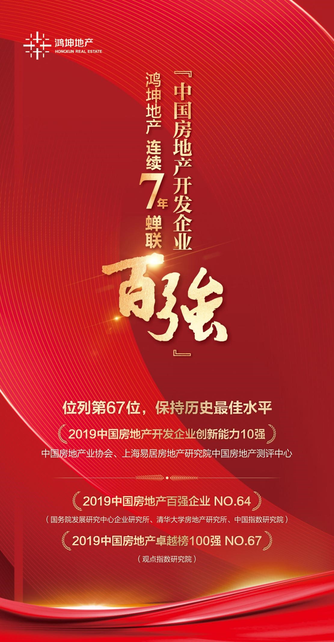 鴻坤地產(chǎn)連續(xù)七年穩(wěn)居中國房地產(chǎn)100強